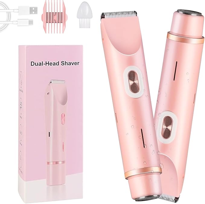 Glow Aura Womens Shaver 2 in 1,2025 New Razor & Shaver with Dual Ceramic Head,Bikini Trimmer for Women,IPX67 Waterproof Wet & Dry Use Body and Face Hair Trimmer for Women (Pink)-BrightBean Baby