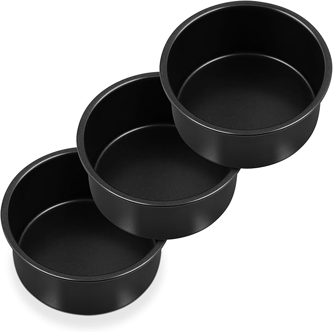 P&P CHEF 4 Inch Cake Pan Set of 3, Non-Stick Round Cake Pans Tins for Tier Smash Cakes, Baking Pans Set & Essential Bakeware, Stainless Steel Core & Leak-Proof
