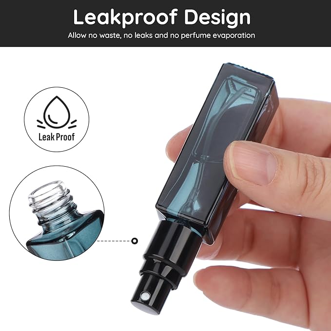 Segbeauty Glass Perfume Bottles, 5 Pack 10ML Refillable Mini Perfume Bottle Travel, Portable Leak-proof Square Spray Pump Bottle Atomizer Dispensing Containers with Lids for Fragrance Essential Oil-BrightBean Baby