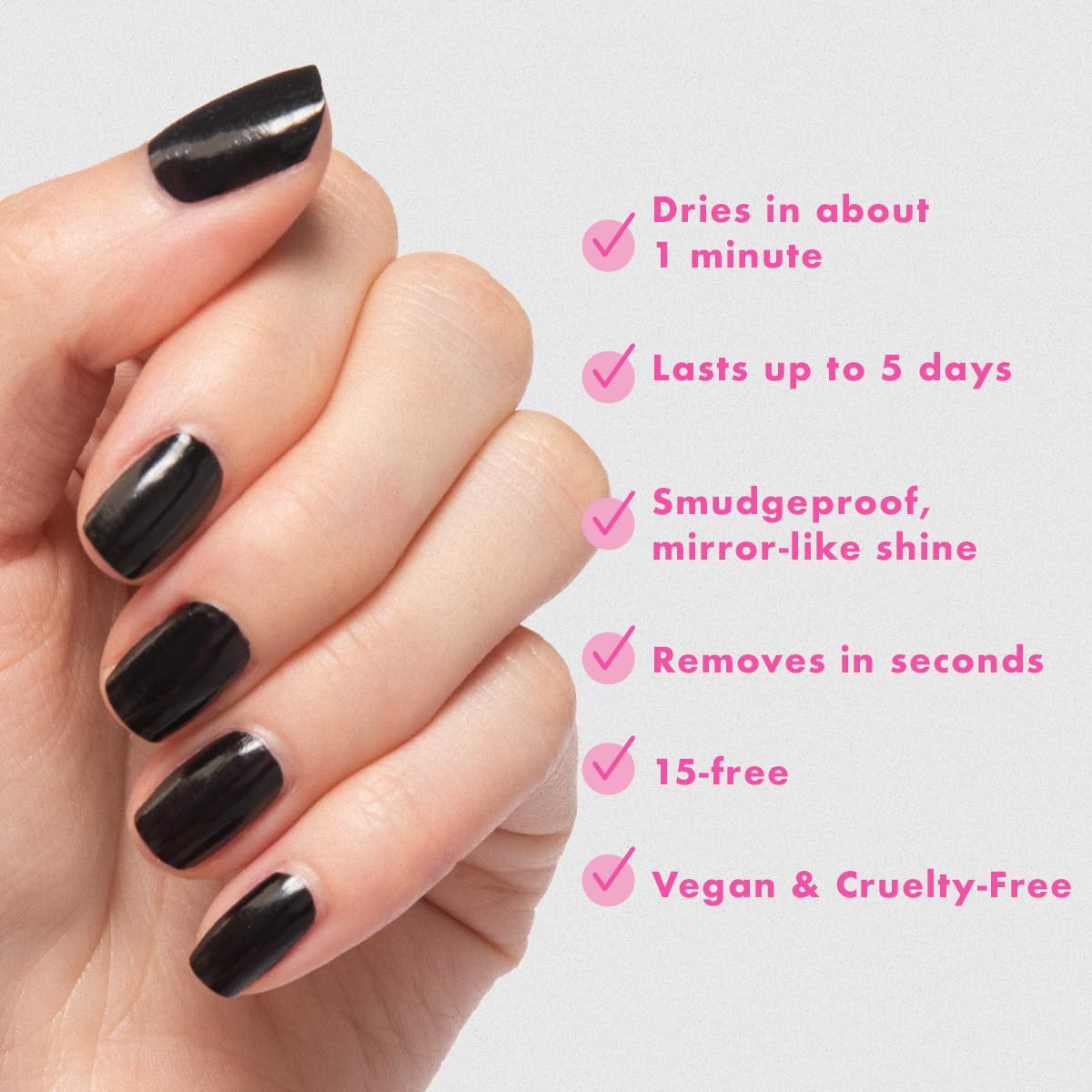 Olive & June Quick Dry Nail Polish | Instant, Fast-Drying, Smudgeproof Color | 15-free, Vegan, Cruelty-Free Formula | Lasts up to 5 Days | Salon-Quality Manicure Pedicure at Home | Cateye Inky Black-BrightBean Baby