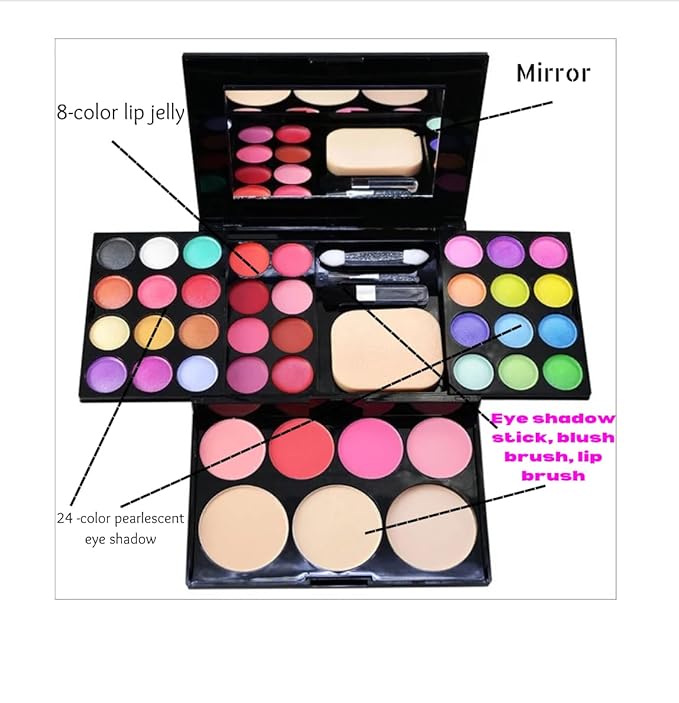Ladies vegan girl makeup kits all in one box set cosmetic Eye shadow Palette matte gift makeup kit full blush makeup set (Multi Colored)-BrightBean Baby