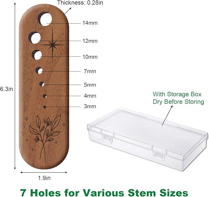 Herb Stripper Vegetable Leaf Herb Stripper Chopper Tool Handmade Wood 7 Hole Sizes Durable & Elegant Kitchen Tool with Storage Case Ideal Gift for Cooks - Black Walnut