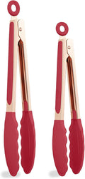COOK WITH COLOR Stainless Steel Silicone Tipped Kitchen & BBQ Tongs Set, 2 Pc Tongs, Red