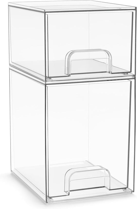Sorbus Acrylic Storage Containers - 2 Pack, Stackable Storage Bins Set for Bathroom Organization - Clear Acrylic Drawer Organizers - Makeup Case Pull-Out Drawers (7.6’’ and 4.4’’ Tall)-BrightBean Baby
