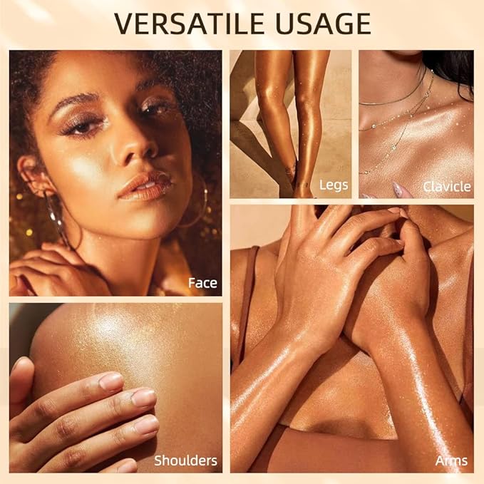 40ml Oil, Shimmery Finish, 2#-Rose Gold, Face & Body Liquid Luminizer, Waterproof Moisturizing Highlighter Makeup, Includes Brush (1.0 Fl Oz, Stick Package, Unisex)-BrightBean Baby