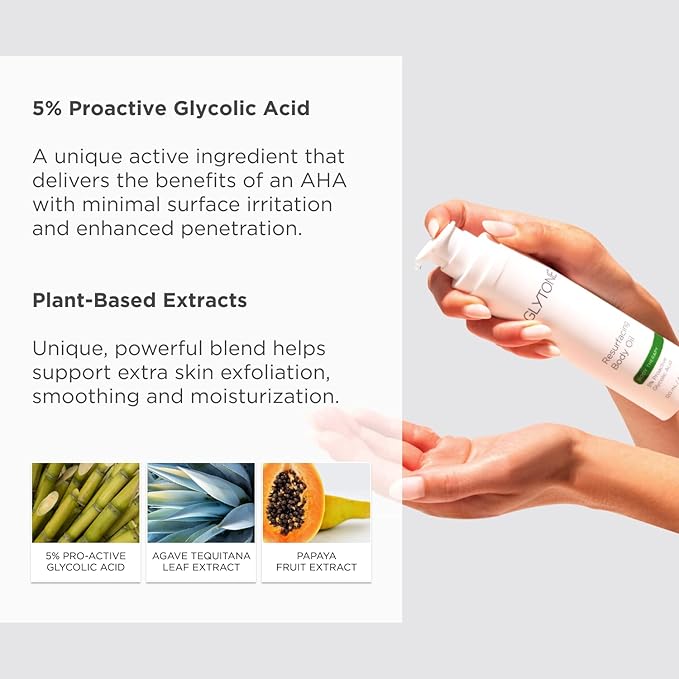 Glytone Resurfacing Body Oil– Nourishing & moisturizing anti aging Body Oil for dry Skin & Keratosis Pilaris –5% Proactive Glycolic Acid After Shower oil for Body–Unscented, Non Toxic 4 Fl oz-BrightBean Baby