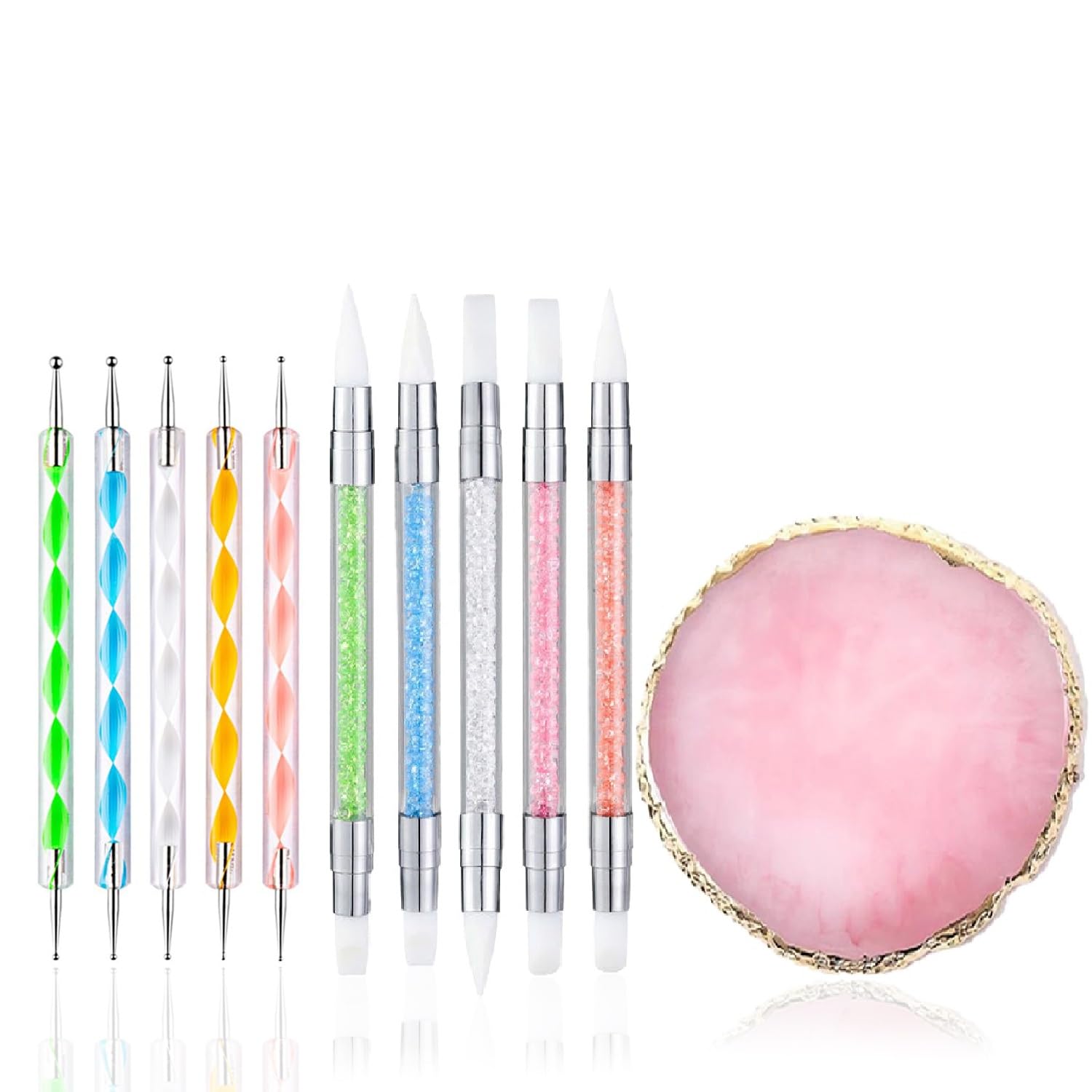 Nail Art Design 11PCS Kits - Resin Nail Art Palette, 5Pcs Nail Art Sculpture Pen Dual Tipped Silicone Nail Tools, 5Pcs Double Ended Nail Dotting Pens-BrightBean Baby