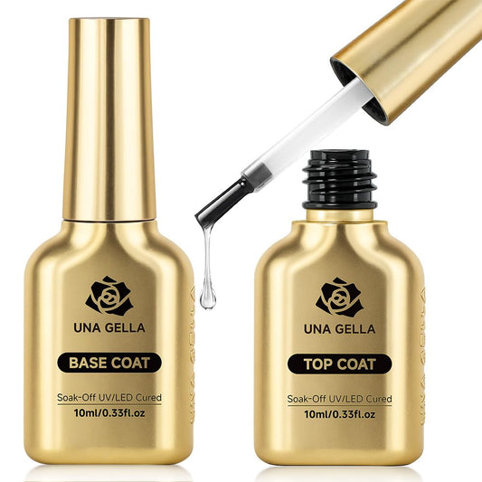 UNA GELLA No Wipe 2PCS Gel Top Coat Base Coat Set, Highly Glossy Top Coat Gel Nail Polish Strengthen and Acid-Free Clear Nail Base Soak Off, Key to Manicure for Her (U V Cure Need)-BrightBean Baby