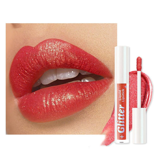 Red Metallic Lipstick for Women,Lightweight Glitter Sparkling Liquid Lipsticks,Shimmer Lip Gloss Stain Long Lasting Waterproof Smudge Proof Non-Drying 24 Hour Full Coverage Lip Makeup,Vegan-BrightBean Baby