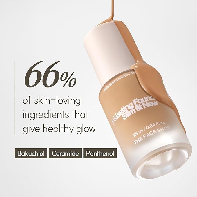 THE FACE SHOP Ink Lasting Liquid Foundation, Full Coverage, 72‑Hour Wear Semi‑Matte Finish, Makeup with Bakuchiol, N010 Ivory, 0.84 Fl. Oz.-BrightBean Baby