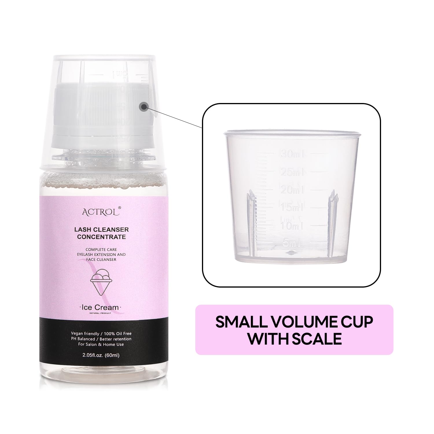 Eyelash Cleanser Concentrate 60ml Ice Cream Professional Lash Shampoo Foaming Cleanser DIY Paraben & Sulfate Free Non-lrritating Wash for Extensions Lashes with Salon Home Care-Makes 6 Bottles-BrightBean Baby