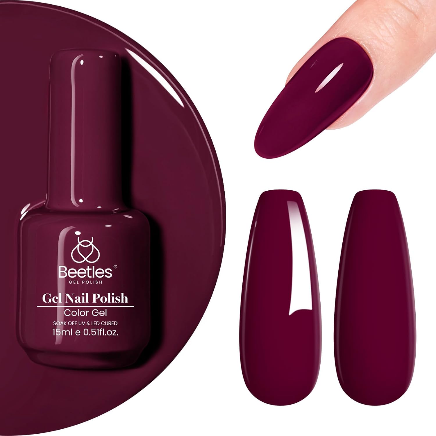Beetles Dark Red Gel Nail Polish 15 ml Burgundy Red Gel Polish Cherry Wine Purple Color Soak Off LED UV Lamp DIY Art Design Salon Mellow Plum Fall Nail Polish for Women-BrightBean Baby