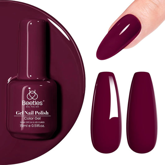 Beetles Dark Red Gel Nail Polish 15 ml Burgundy Red Gel Polish Cherry Wine Purple Color Soak Off LED UV Lamp DIY Art Design Salon Mellow Plum Fall Nail Polish for Women-BrightBean Baby