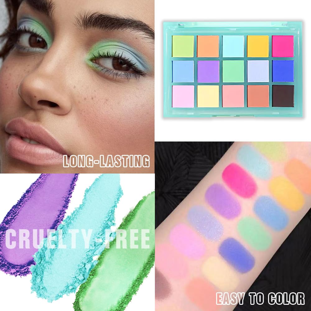Eye Shadow Makeup Palette,15 Colors Bright Colorful Neon Rainbow Green Purple Yellow Neutral Eyeshadow Palette,Long Lasting Waterproof Travel Size Makeup Pallete,Vegan,Cruelty -free-BrightBean Baby