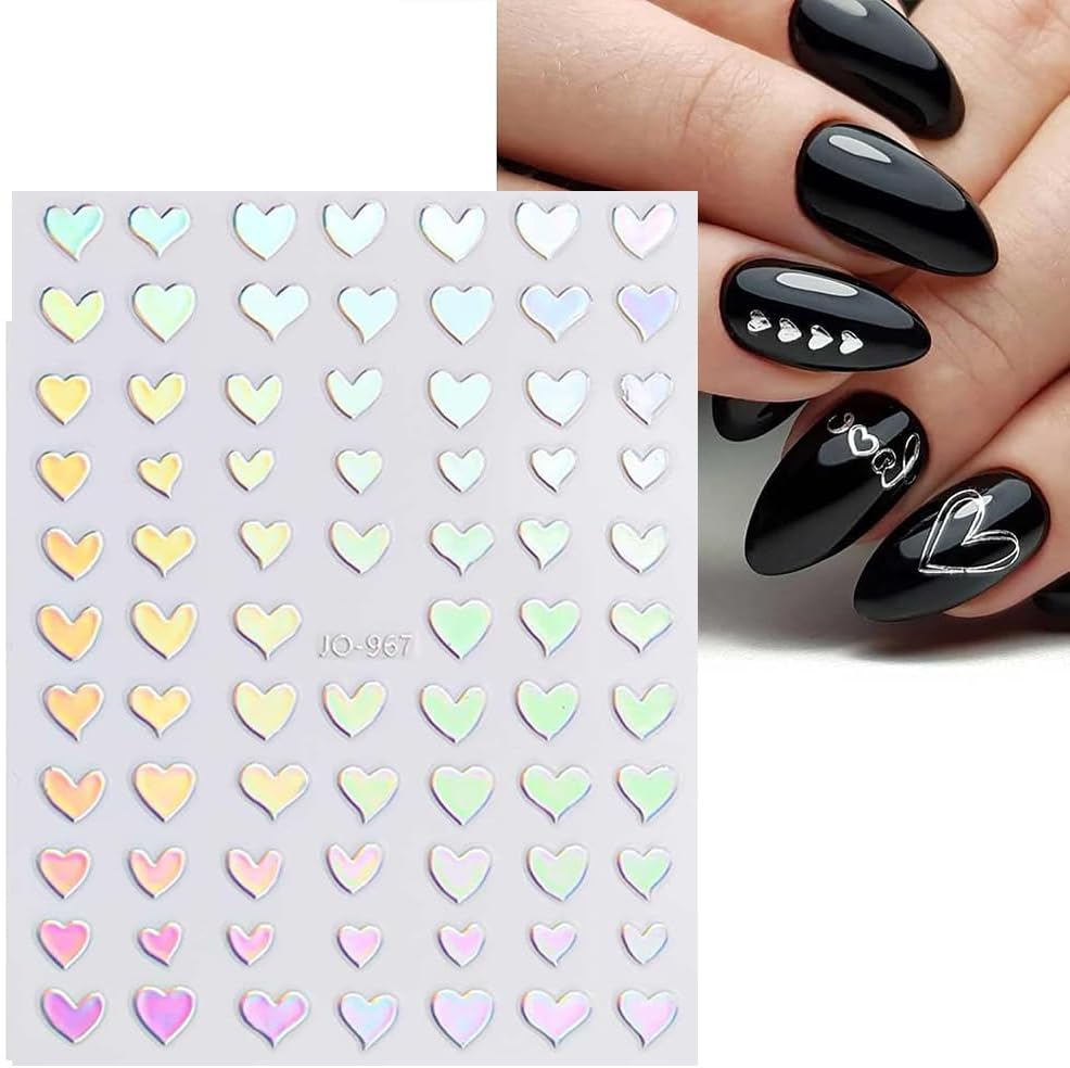 10 Sheets Aurora Nail Art Stickers 3D Pegatinas Uñas Holographic Laser Heart Star Moon Flame Nail Decals Self Adhesive Nail Stickers Nail Supplies DIY Nail Design Nail Art Decoration-BrightBean Baby