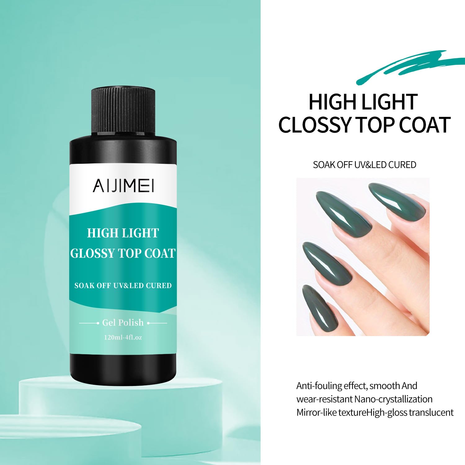 AIJIMEI 120ml High Shine Glossy Top Coat for Nails Long Lasting, Smooth TopCoat, High Light Glossy Top Coat for DIY Nail Art Use Enhance Your Manicure with Brilliant Reflection 4 Fl Oz-BrightBean Baby