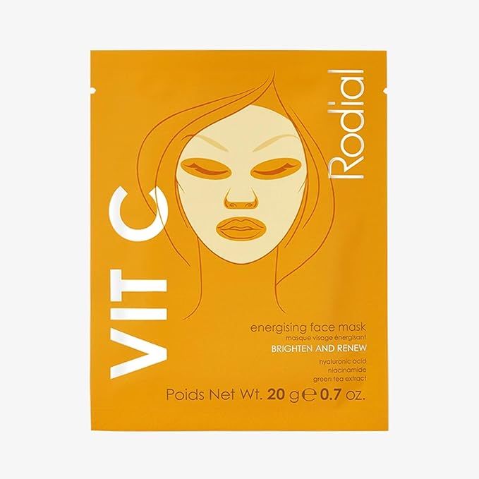 Rodial Energising Face Mask Vit C (1 Sachet) Under Eye Luminosity Boost, Hyaluronic Acid, Vitamin C, Niacinamide and Green Tea, Rejuvenating Eye Patches, Eye Patches for Dark Circles-BrightBean Baby