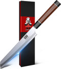 SHAN ZU 8 Inch Japanese Bread Knife, 9 Layers 10Cr15MoV High Carbon Steel Bread Knives for Homemade Bread, Sharp Sourdough Bread Knives with Red Sandalwood Handle, Long Serrated Bread Cutting Knife