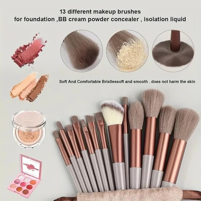 Foundation Makeup Brush Set Kit | 13 Pcs Premium Synthetic Kabuki Eye Shadows Make Up Brushes + 1 Sponge + 1 Brush Bag for Travel and Home Use (PINK)-BrightBean Baby