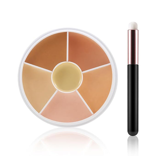 6 Colors Concealer Palette with Brush,Full Coverage,Cream Contouring Makeup Kit,Corrects Dark Circles Red Marks Scars-BrightBean Baby