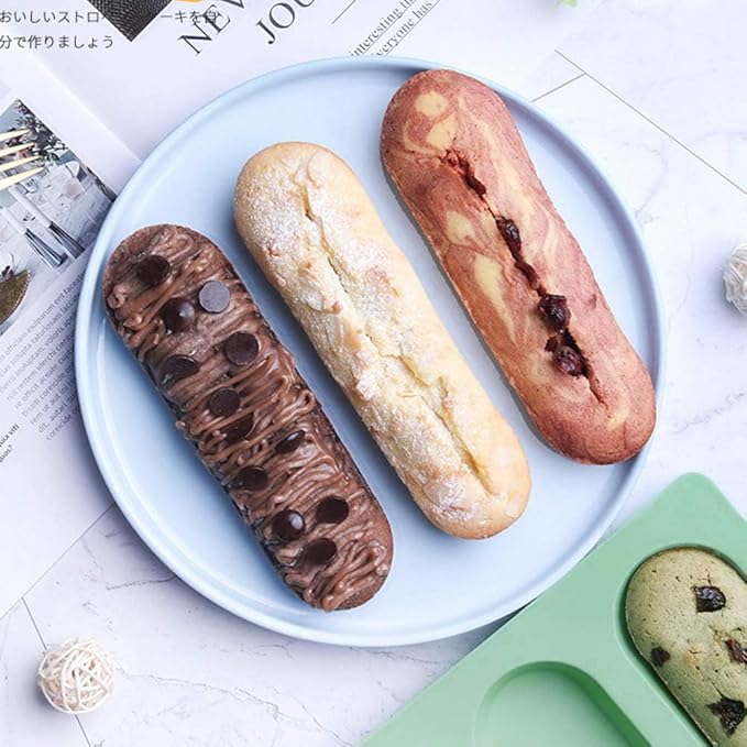 2 Pcs Eclair Silicone Molds Hot Dog Bun Granola Bar Mold Nonstick & Heat proof Baking Pan Bread Mold for Homemade Hotdog Bun Rolls