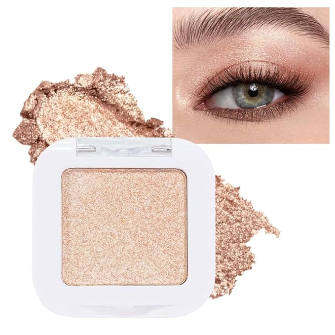 evpct Light Nude Brown Shimmer Single Eyeshadow Palette Makeup for Older Women, Iced Latte Glitter Sparkle Cream Eye Shadow Palette Brightener Makeup for Older Women, High Pigment Monochrome Eyeshadow-BrightBean Baby
