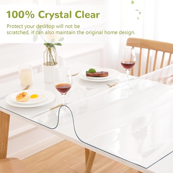 39 x 79 Inch Clear Table Cover Protector, Clear Table Protector for Dining Room Table, 1.5mm Plastic Table Cover, Waterproof Table Pad for Kitchen, Office