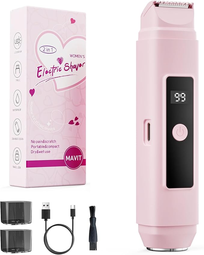 Bikini Trimmer for Women,IPX7 Waterproof Painless Electric Razors for Trip,Portable&Easy Cleaning Lady Underarm Pubic Leg Arm Body Face,Electric Shaver for Travel&Shower Use,Gifts for Women,Pink-BrightBean Baby