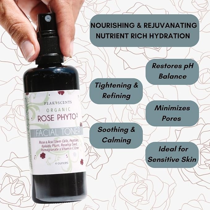 Organic Phyto³ Rose Water Facial Toner Spray - Pure Rosewater for Face, with Acaí and Herbal Extracts - Eco-Friendly and Vegan - Hydrating Rose Water Organic Face Spray (4 oz)-BrightBean Baby