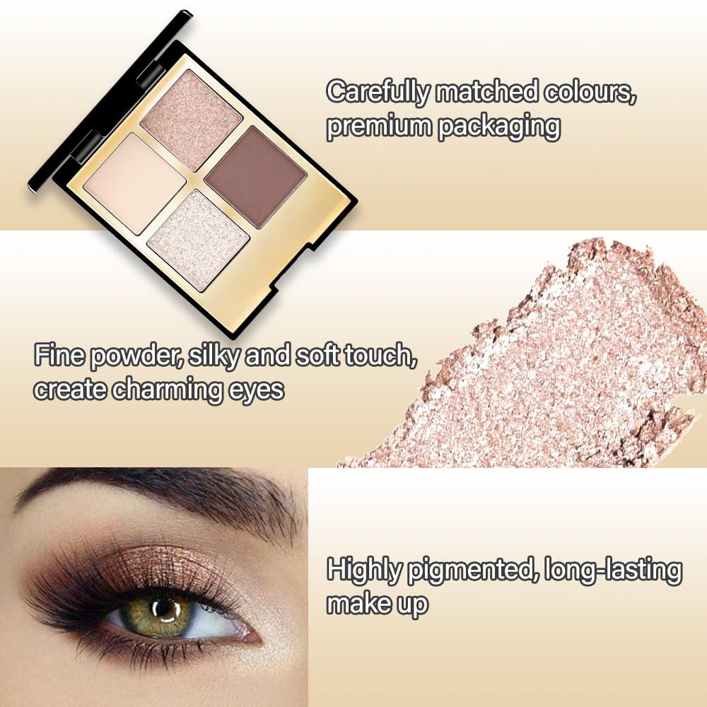 4 Colors Eyeshadow Makeup Palette,Nude Rose Gold Brown Natural Neutral Nude Eye Shadow Palette with Mirror,Long Lasting Naturing-Looking,Waterproof,Travel Size-BrightBean Baby