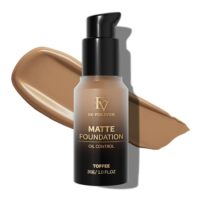 FV Full Coverage Liquid Foundation, Lightweight & Concealing, Long Lasting Matte Foundation Makeup with Flawless Finish, Oil Control Waterproof Foundation for Oily Skin (Toffee Matte)-BrightBean Baby