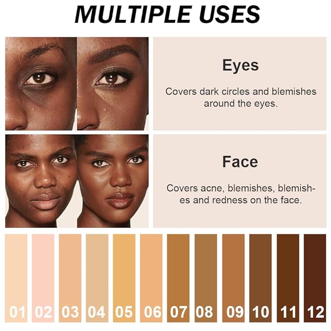 Kaely 2Pcs Cream Pot Concealer Full Coverage Set,Conceal Brighten Dark Circles,under Eye Color Correcting Concealer,Waterproof Foundation Palette with Brush,corrector de ojeras,Vegan Makeup,11+12-BrightBean Baby