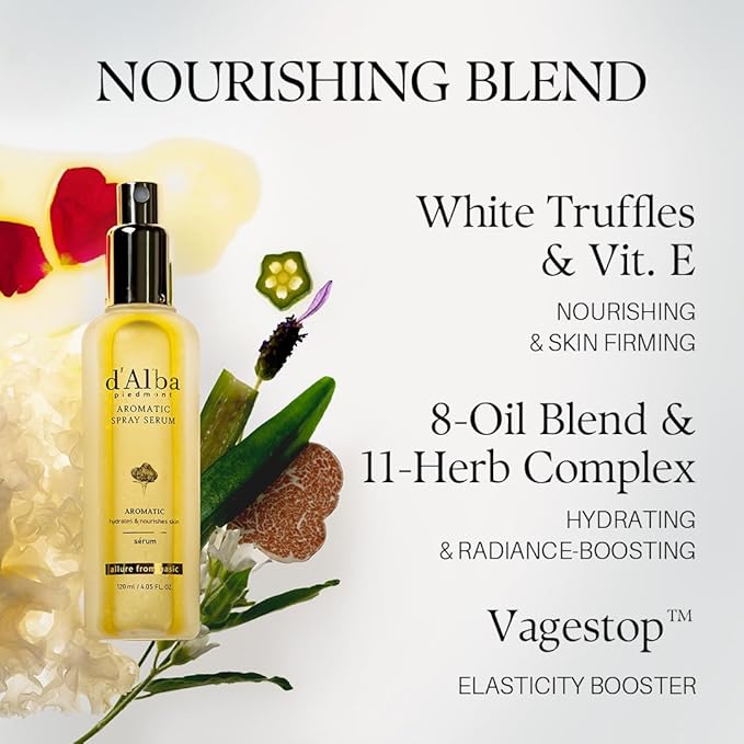 d'alba Piedmont Italian White Truffle First Aromatic Spray Serum, Fragrant VEGAN Glowy Antioxidant Face Mist, Deep Hydration Skin Firmness, Korean Skin Care (2.02 fl.oz)-BrightBean Baby