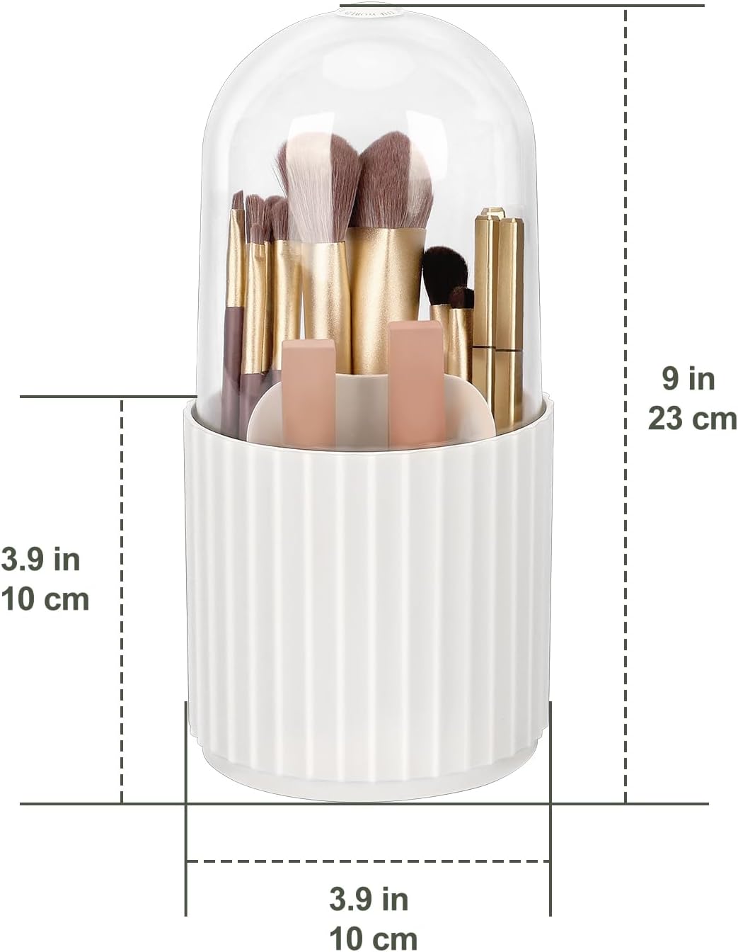 JessLab Makeup Brush Holder Organizer with Lid, 360 Degree Rotatable Makeup Brush Organizer Spinning Cosmetics Holders Brush Storage Box Display for Bathroom Vanity Countertop, White-BrightBean Baby