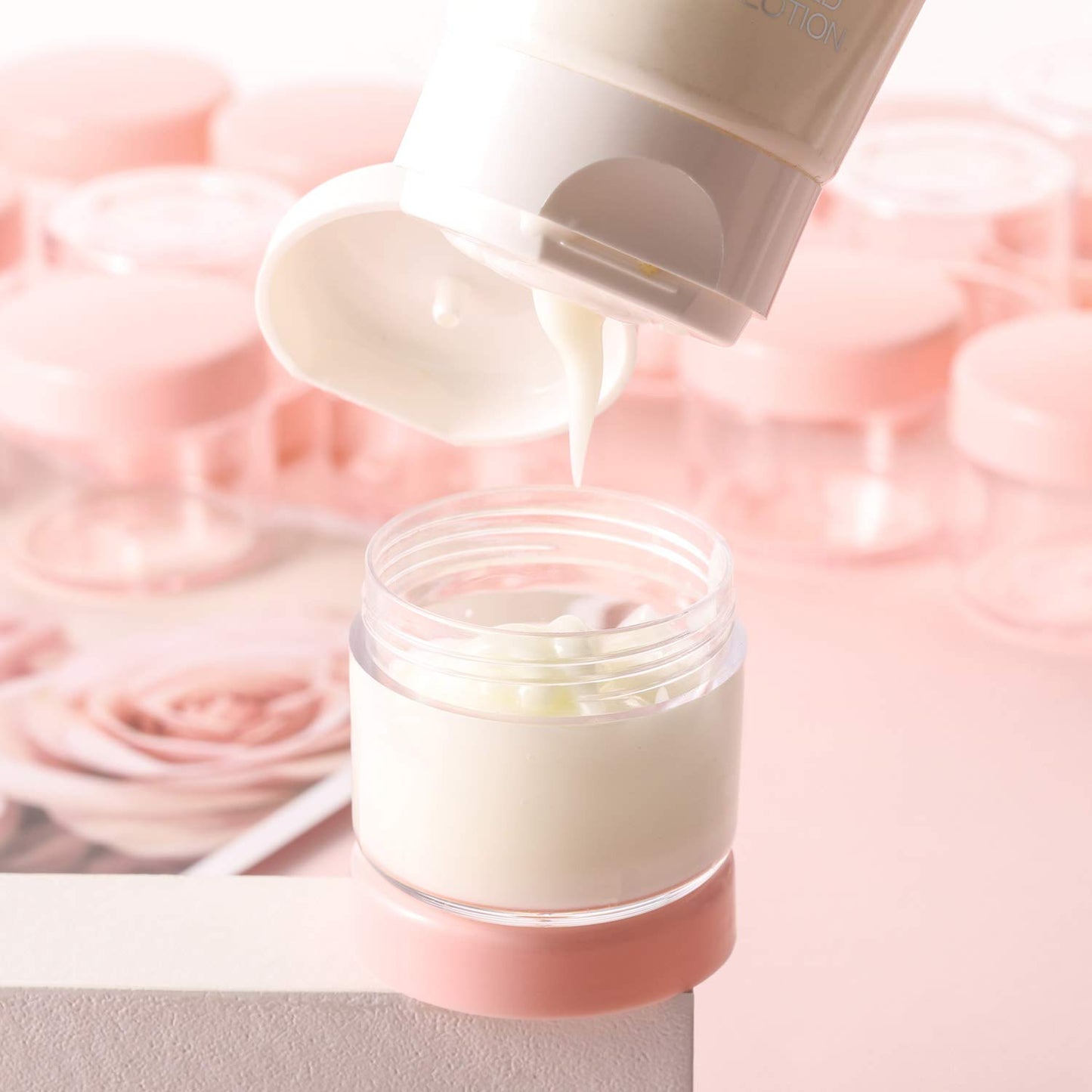 Refillable Cosmetic Sample Jars - 100 Pack 20g (0.7oz) Pink Small Travel Containers with Lids + 10 Mini Makeup Spatulas - BPA Free-BrightBean Baby