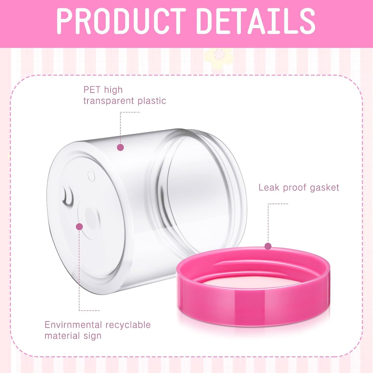 SATINIOR 100 Pcs Plastic Jars with Lids Small Containers Lids Wide Mouth Small Plastic Containers for Lotion Cream Rhinestones Body Butters Travel Storage(6 oz, Pink)-BrightBean Baby
