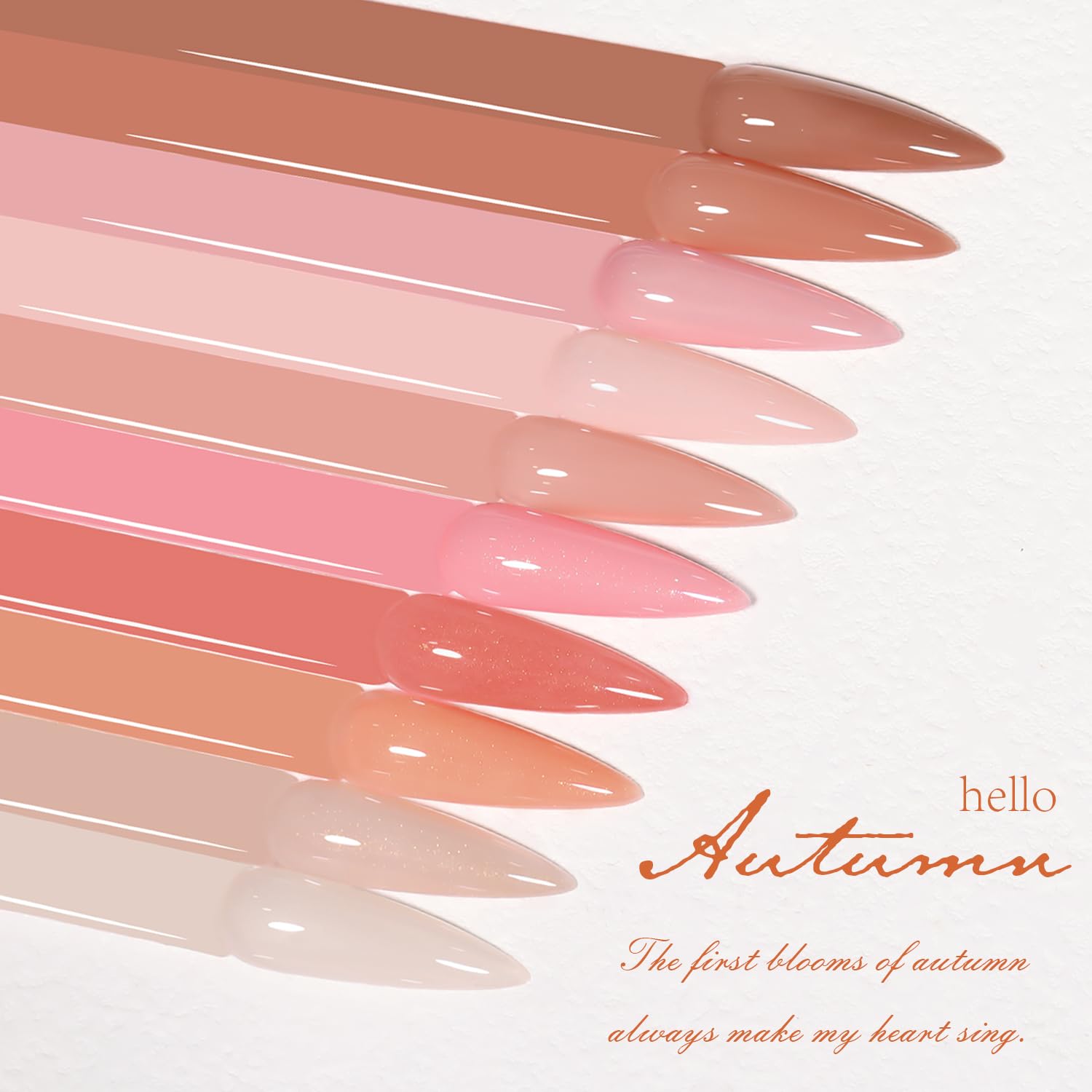 Jelly Nude Gel Nail Polish Set 10Pcs Neutral Skin Color Rose Maple Red Shimmer Gel Polish Kit Semi-Transparent Nail Polish Fall Nail Gel UV LED Soak Off Home DIY 7ml-BrightBean Baby