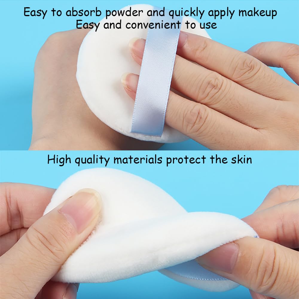 Ultra Soft Powder Puff and Container 3.3" High Density Velvet Dusting Washable Reusable Powder Puff,Body Powder Puff and Glass Jar Holder Loose Powder Box with Puff for Face Makeup(Blue)-BrightBean Baby