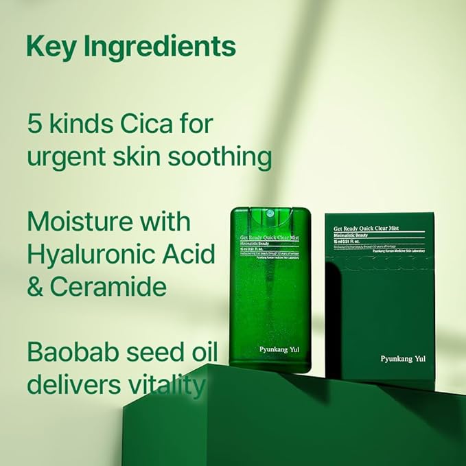 Pyunkang Yul PKY Ultimate Get Ready Quick Clear Mist for Sensitive Skin, Intensely Calms & Soothes Redness with Cica & Tea Tree, Compact size, Korean Skincare (0.51 Fl. oz, 15ml)-BrightBean Baby