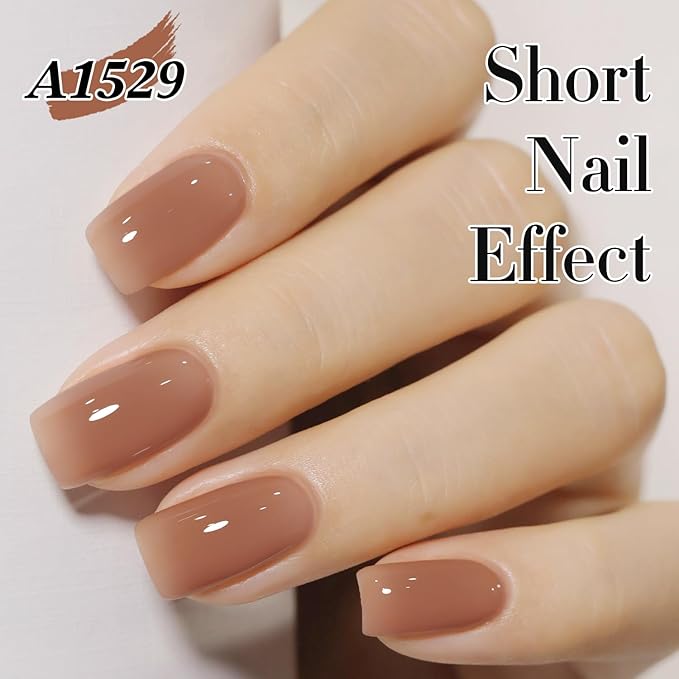 Double Rhythm 0.50 OZ Translucent Gel Polish Same Color Same Bottle Sheer Pastel Neutral Natural Milky 15 ML Jelly UV Nail Art DIY at Home (Light Brown-A1529)-BrightBean Baby
