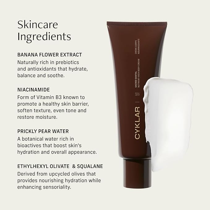 Nutrient Rich Body Cream. Sacred Santal Nourishing Moisturizer with Niacinamide and Banana Flower Extract. Deep Hydration, Thick Body Lotion, Dry Skin Cream for Women and Men, 8 Fl Oz-BrightBean Baby