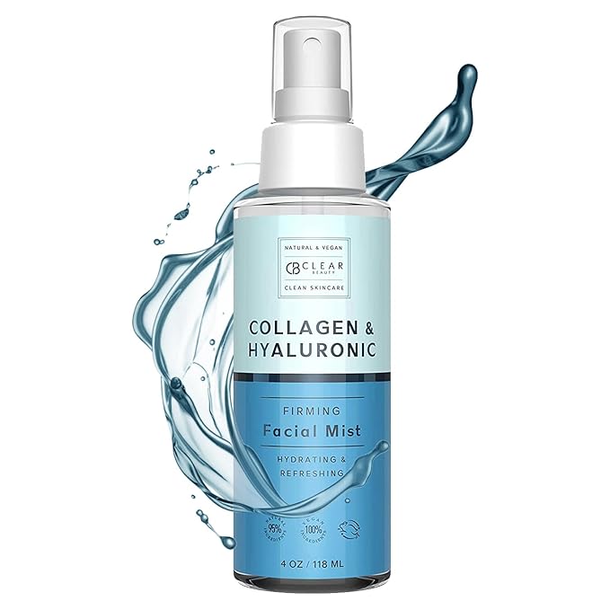 Hyaluronic Acid & Collagen Face Mist - Dermatologist Tested, Moisturizes & Tones Skin, Anti-Aging, Natural Ingredients, Cruelty-Free, 95% Natural - All Skin Types - 4 OZ-BrightBean Baby