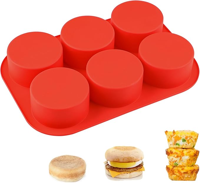 Nalchois Silicone Egg Bites Molds, Non-stick 6-Cavity Muffin Cupcake Top Pans Deep 3 Inch Baking Mold, Silicone Hamburger Bun Rolls Molds for Egg Breakfast Sandwiches Omelets Dinner Rolls Baking