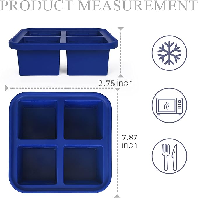 1 Cup Silicone Freezer Molds 2 Pack Silicone Freezer Tray with Lid Make 8 Perfect 1-Cup Portions - Easy Release Molds for Food Storage & Freeze Soup, Broth, Stew or Sauce