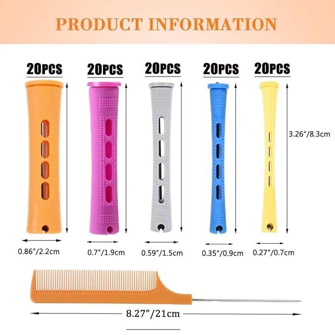 100pcs Hair Curling Rods Set - Plastic Cold Wave Rollers for Natural, Long or Short Hair Styling - Women's DIY Hairdressing Tools in Orange, Purple, Gray, Blue, Yellow-BrightBean Baby