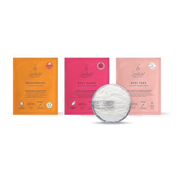 RADIANT Gifting Bundle | BRIGHTENING SHEET MASK | Rosy Toes - Foot Mask Instant Pedciure | Rosy Hands - Hand Mask Instant Manicure| Magic Cleanse™ Eco-friendly Cleansing Tool-BrightBean Baby