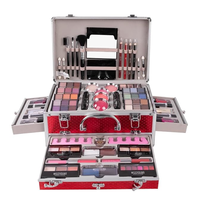 Make-up Box Set Multi-purpose Cosmetic Storage Beauty Case Professional Contain Eyeshadow Concealer Lip gloss Blusher Compact Powder Eyebrow and Makeup Pencil Brush #3-BrightBean Baby