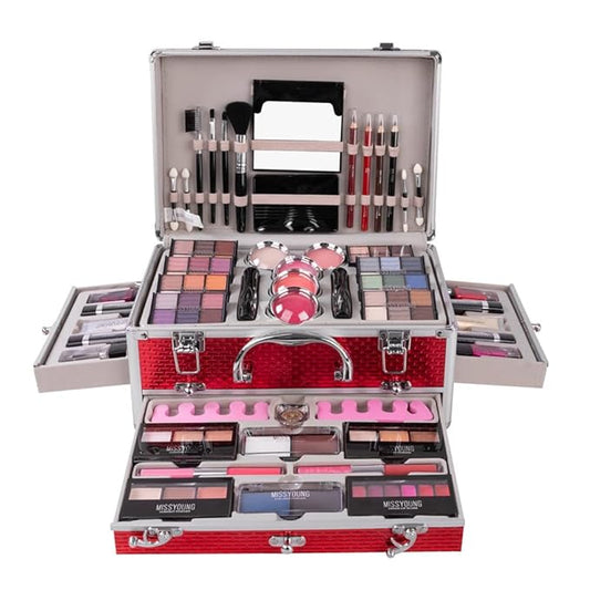 Make-up Box Set Multi-purpose Cosmetic Storage Beauty Case Professional Contain Eyeshadow Concealer Lip gloss Blusher Compact Powder Eyebrow and Makeup Pencil Brush #3-BrightBean Baby