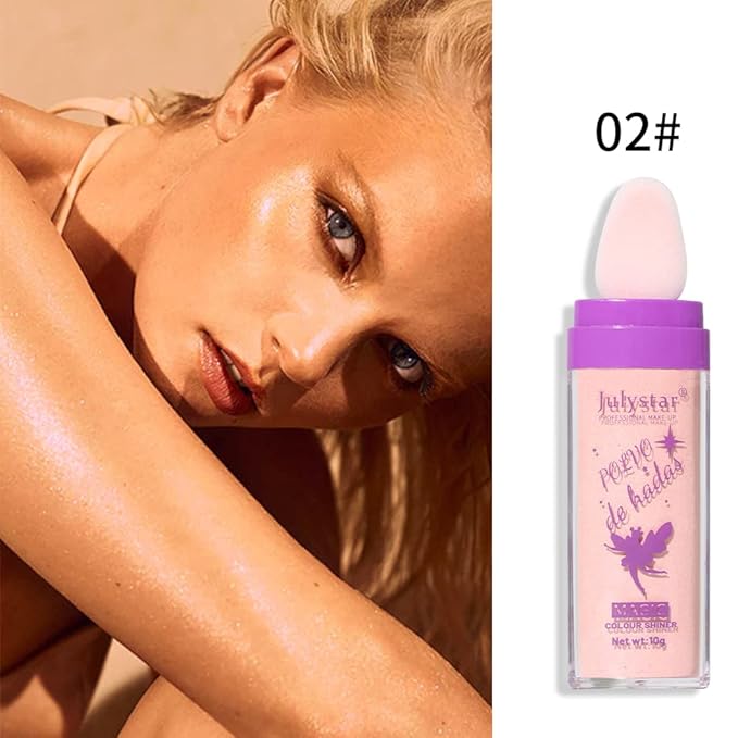 AKARY Shimmer Highlighter Powder, Fairy Polvo De Hadas Highlighter Powder & Blush Stick, Instant Glow Luminizer Duo, Glitter Body Face Hair High Gloss Stick, Sparkle Smudge-Proof Highlighter Stick Party Makeup (B1- #2)-BrightBean Baby