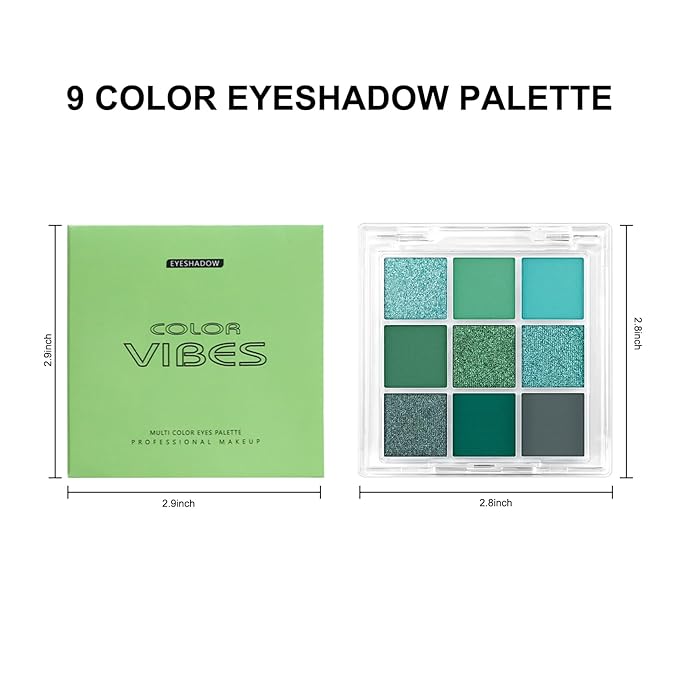 Erinde Matte Shimmer Light Deep Green Eye Shadow Palette Makeup Eyeshadow, Long Lasting Waterproof Cruelty-Free, 9 Blendable Shades Smooth Finishes Powder with Gorgeous Pearls for Girls-BrightBean Baby